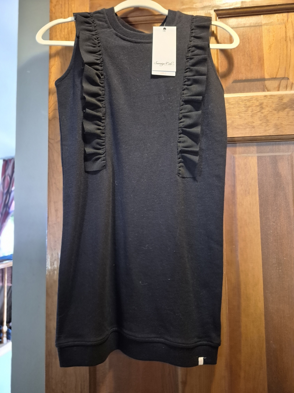Sovereign Code Black Sleeveless Ruffle-Trim Knit Dress